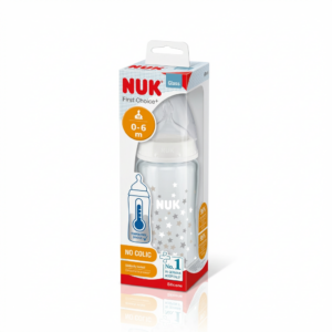 NUK Bočica First Choice+ sa indikatorom temperature staklo 240 ml plava/roza