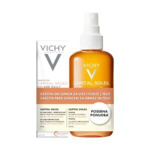 Vichy SET CAPITAL SOLEIL UV-AGE DAILY vodeni fluid SPF50+ 40 ml + Vodica za naglašen ten za lice i tijelo SPF30, 200 ml